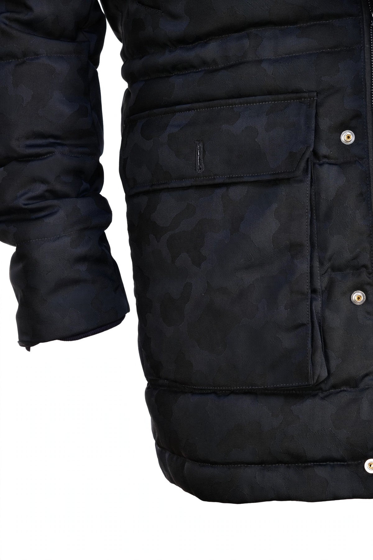 Eleventy Camo Nylon-Wool Coat w/ Removable Coyote Fur Trim Hood