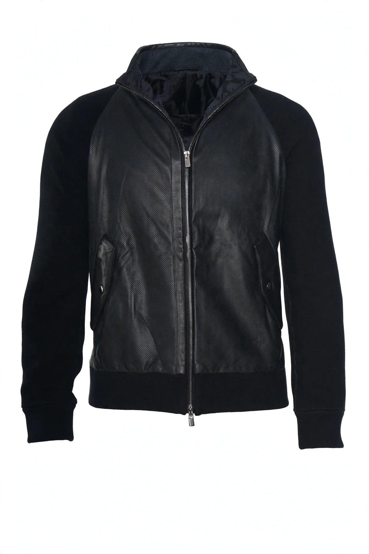 Manrico Cashmere Zip-Up Leather Panel Jacket — Black
