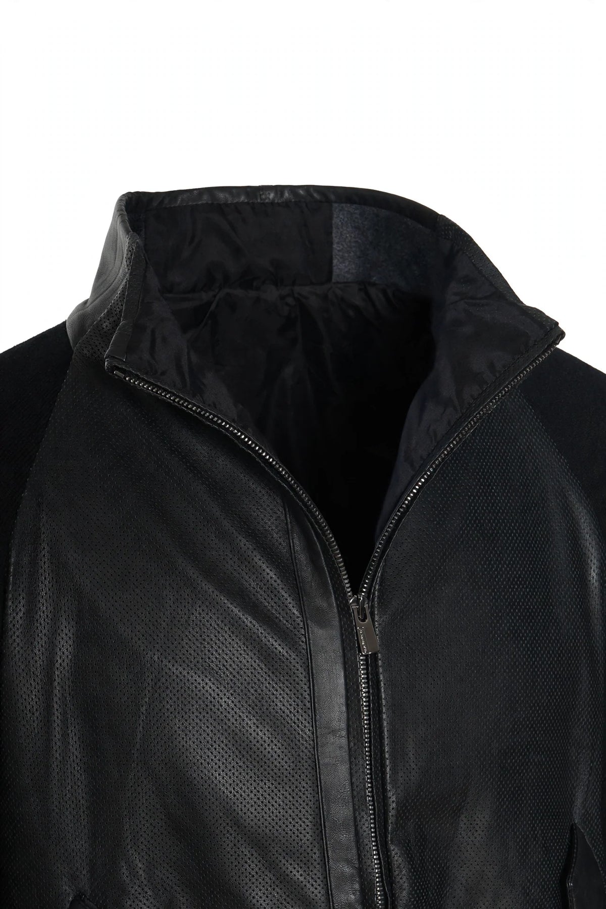 Manrico Cashmere Zip-Up Leather Panel Jacket — Black