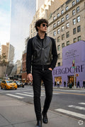 Manrico Cashmere Zip-Up Leather Panel Jacket — Black