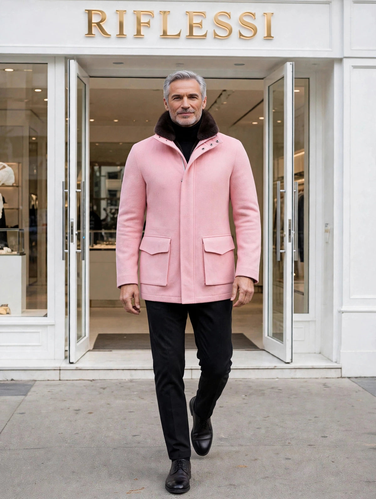 Sartorio suit on model, white shirt
