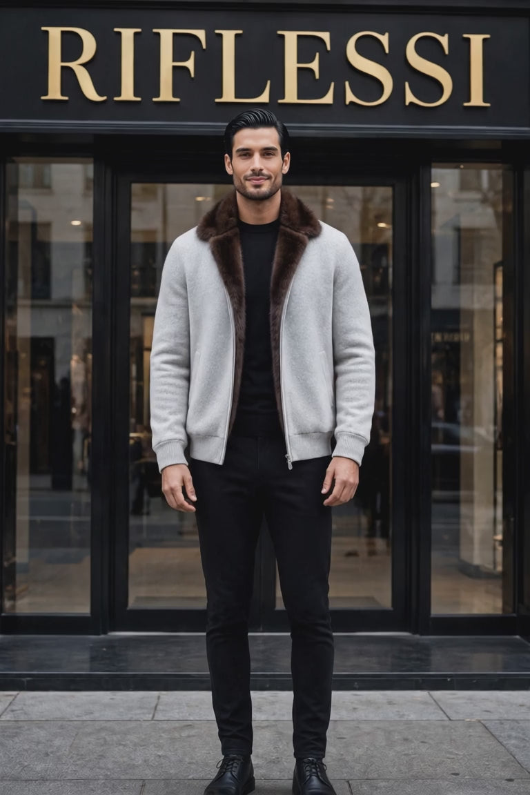 Sartorio Cashmere-Beaver Lined Bomber — Light Grey