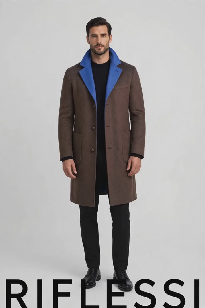 Kired by Kiton PARANA1 Cashmere Reversible Overcoat — Brown/ Blue