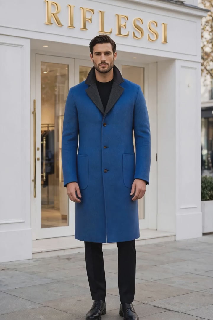 Kired by Kiton PARANA1 Cashmere Reversible Overcoat — Dark Grey/ Blue