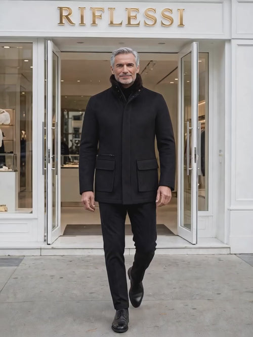 Kired by Kiton KONE Cashmere-Mink Fur Overcoat — Black