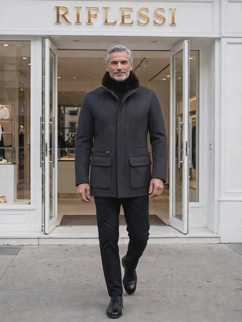 Kired by Kiton KONE Cashmere-Mink Fur Overcoat — Dark Grey