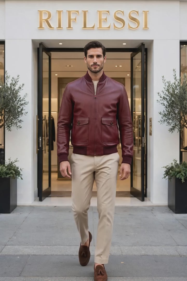 Kired by Kiton INN Lambskin-Virgin Wool Bomber — Burgundy