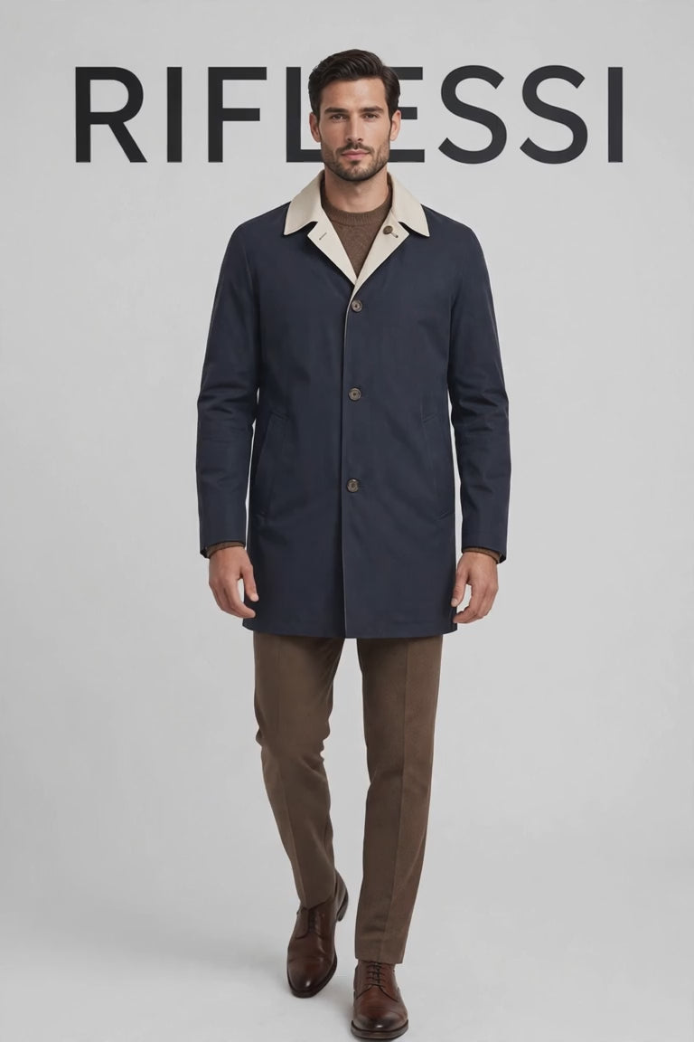 Ben Nylon Reversible Raincoat - model flips the coat