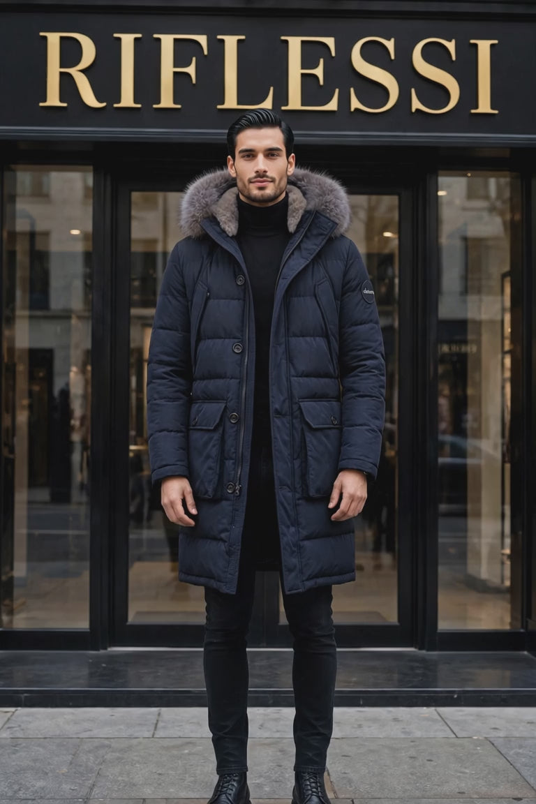 Eleventy Cotton-Wool Coat w/ Removable Coyote Fur Trim Hood
