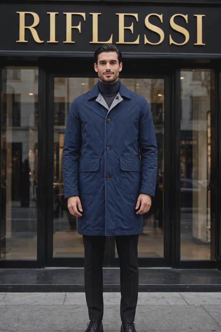 Kired Kim Reversible Overcoat - Cashmere / Blue Nylon
