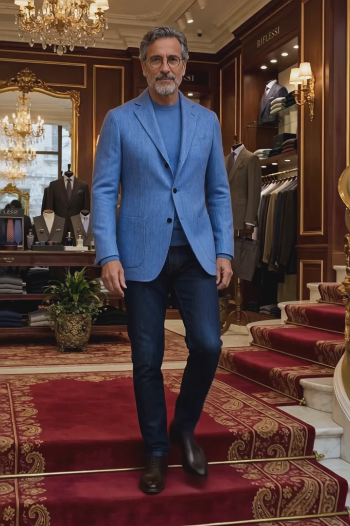 Sartorio Herringbone Virgin Wool Sport Jacket — Cobalt Blue