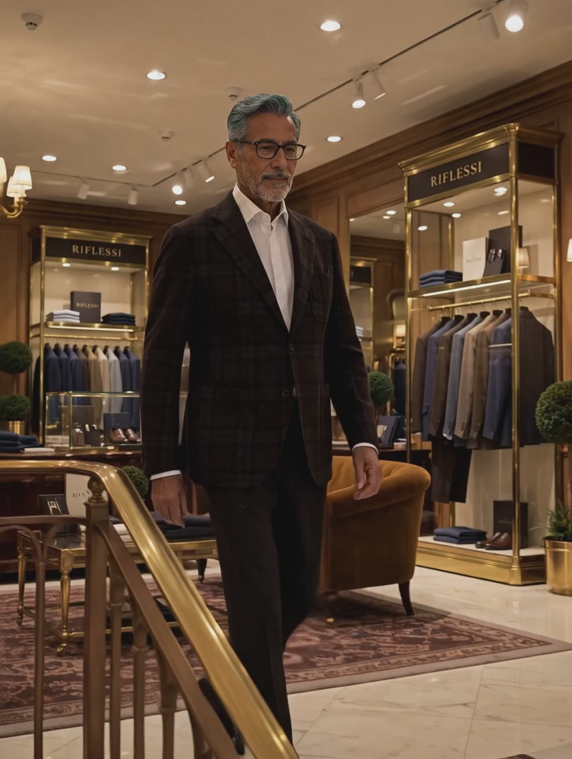 Sartorio Prince of Wales Cashmere Sport Jacket — Dark Brown/ Black — in the store