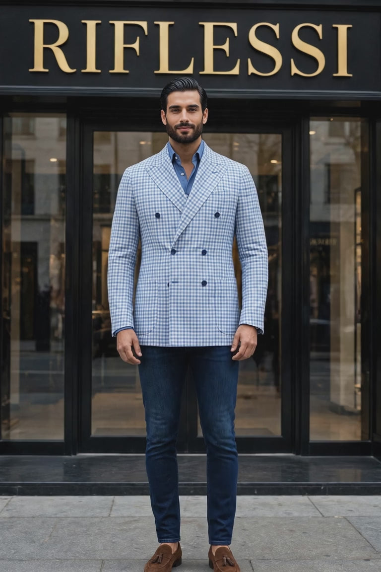 Sartorio Double Breasted Shepherd Check Cashmere Sport Jacket