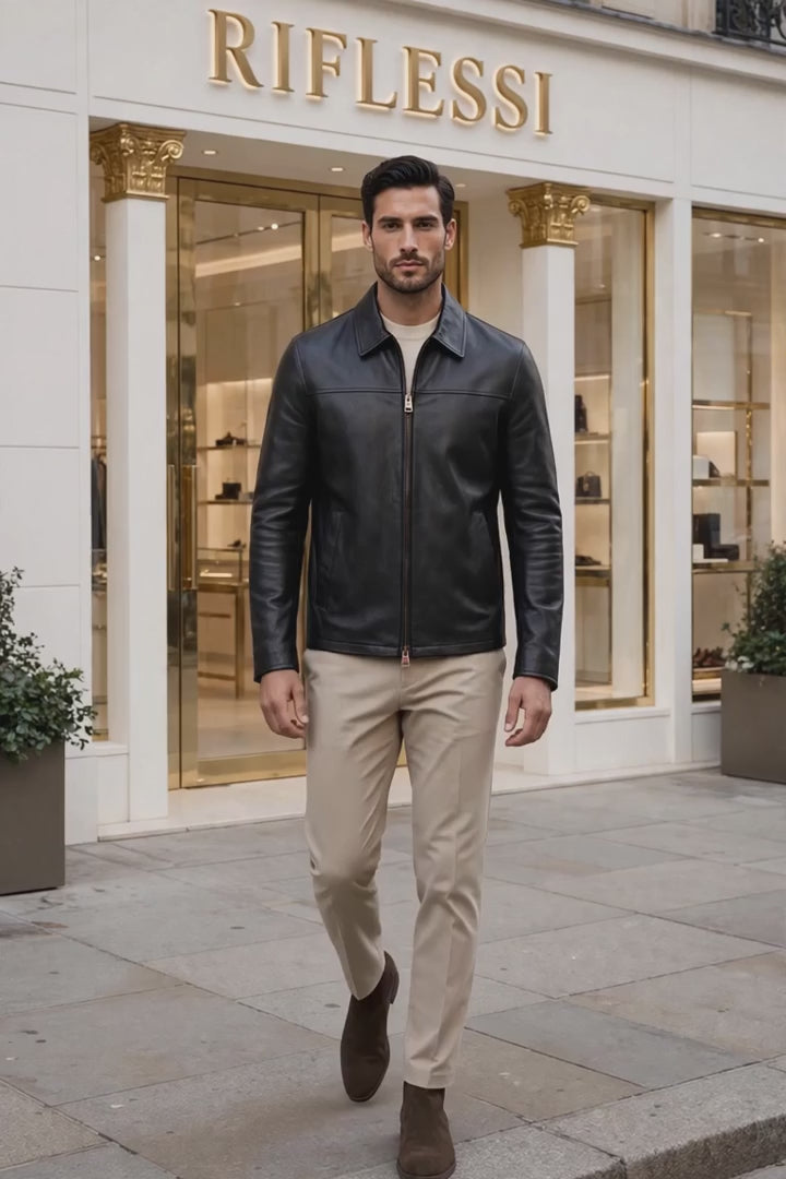 Kired Juan Lambskin Leather Zip-Up Jacket — Black