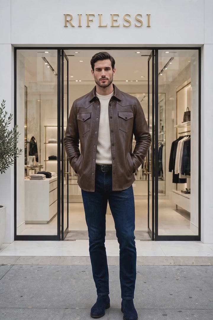 Kired TOTO Lambskin Overshirt — Dark Brown