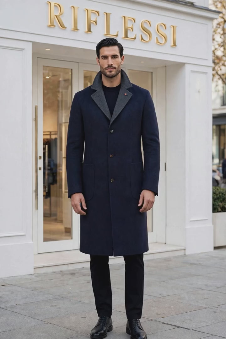 Kired by Kiton PARANA1 Cashmere Reversible Overcoat — Midnight Grey/ Dark Blue