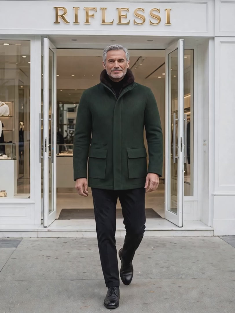 Kired by Kiton KONE Cashmere-Mink Fur Overcoat — Forest Green