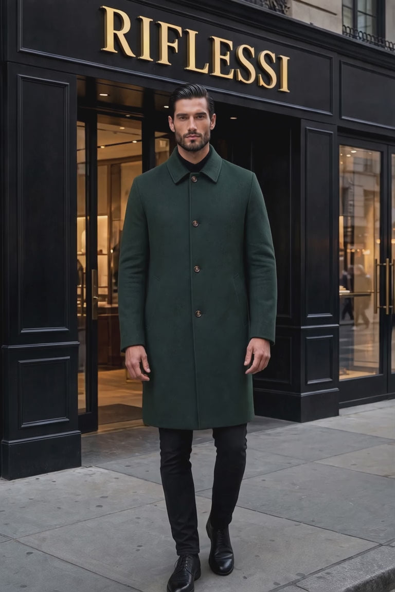 Kired Peak Reversible Cashmere Overcoat — Green / Charcoal