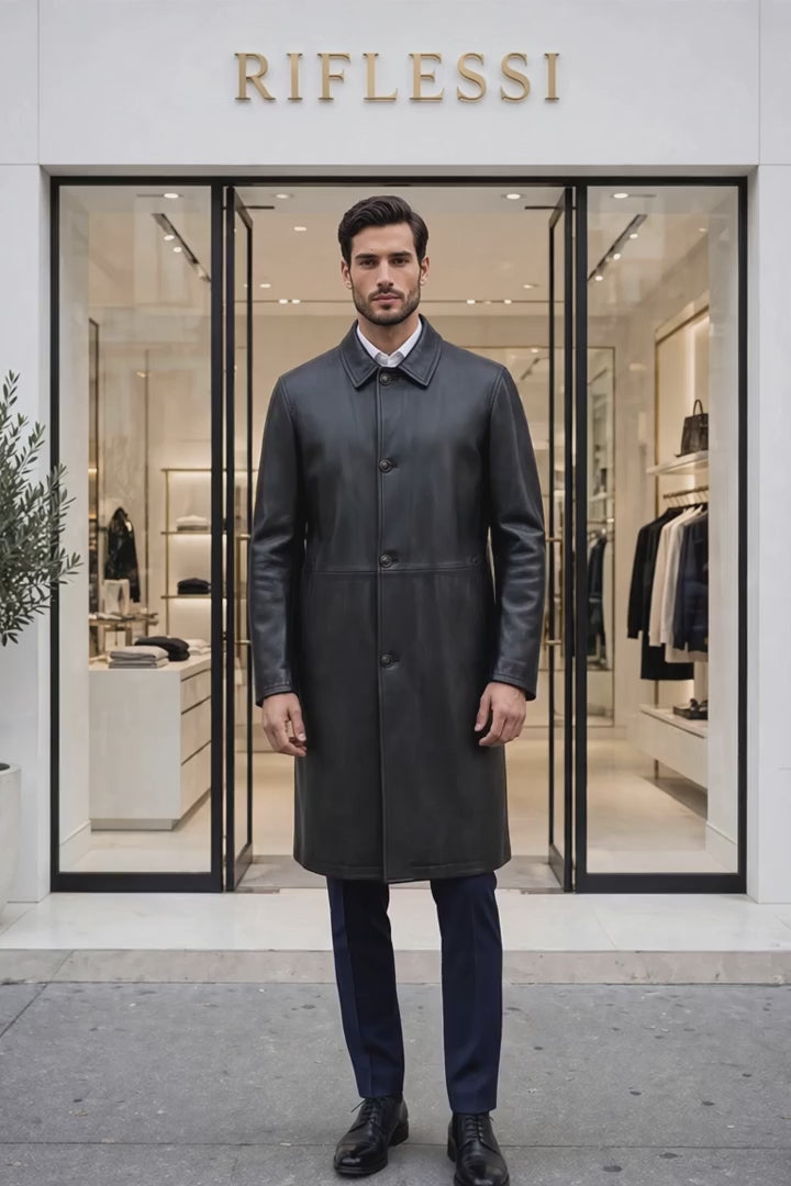 Kired ASTI Lambskin-Cashmere Reversible Overcoat — Black/ Light Grey