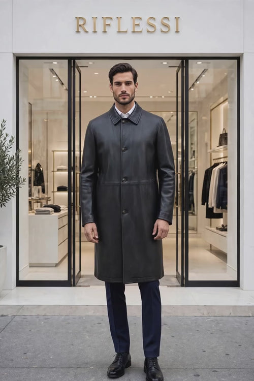 Kired ASTI Lambskin-Cashmere Reversible Overcoat — Black/ Light Grey