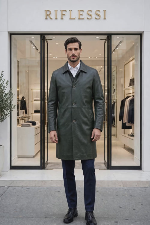 Kired ASTI Lambskin-Cashmere Reversible Overcoat — Forest Green/ Tan
