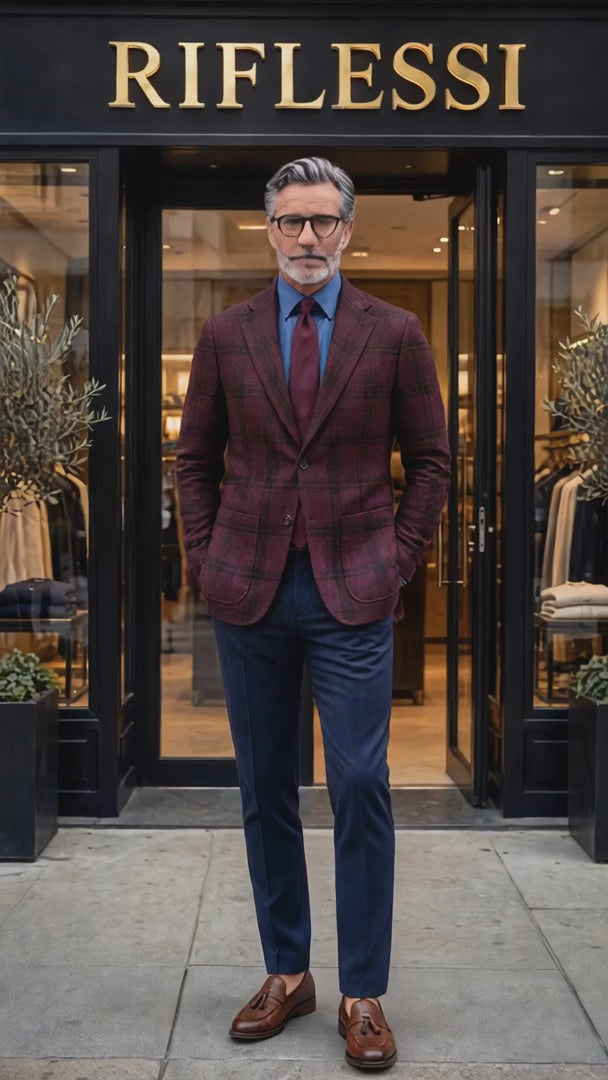 Sartorio Checked Virgin Wool-Silk-Cotton Sport Jacket — Burgundy/ Brown
