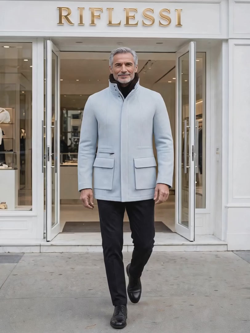 Kired by Kiton KONE Cashmere-Mink Fur Overcoat — Light Blue