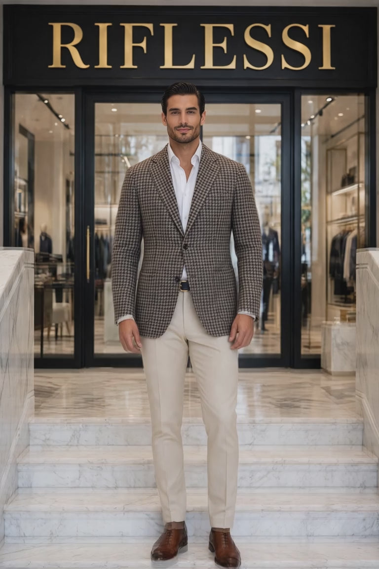 Sartorio Houndstooth Virgin Wool-Silk-Cotton Sport Jacket — stairs video