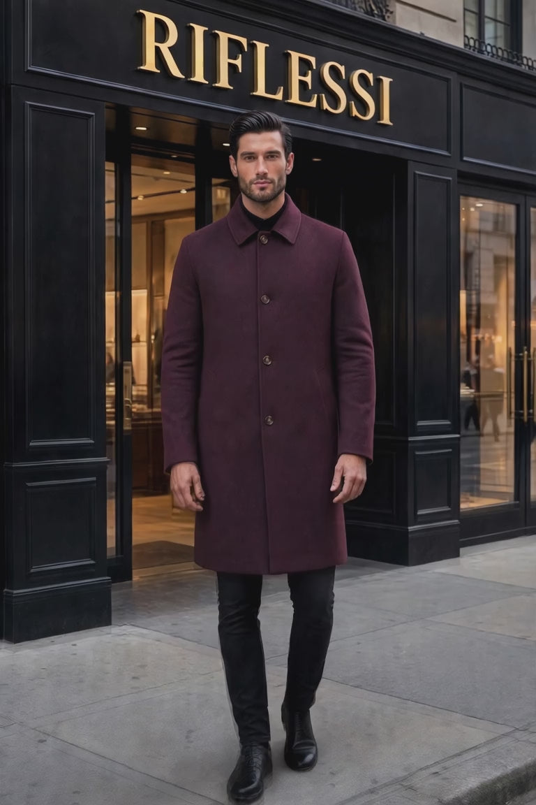 Kired Peak Reversible Cashmere Overcoat — Burgundy / Black