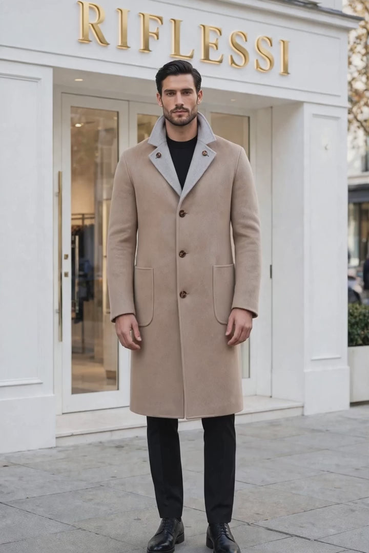 Kired by Kiton PARANA1 Cashmere Reversible Overcoat — Light Grey/ Beige