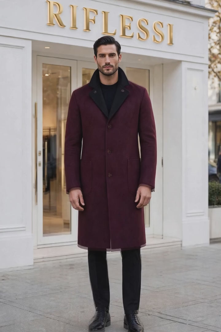 Kired by Kiton PARANA1 Cashmere Reversible Overcoat — Black/ Burgundy
