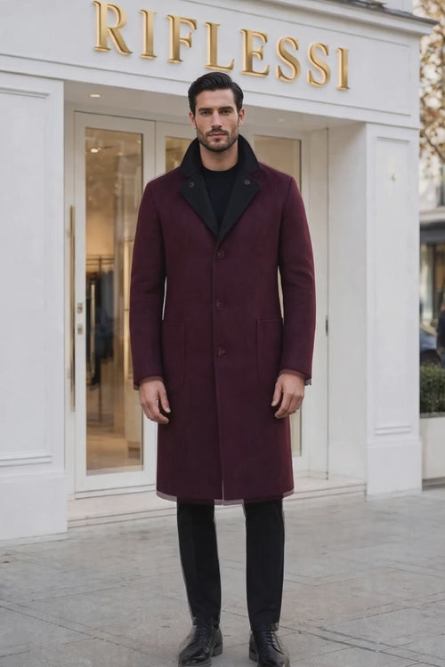 Kired by Kiton PARANA1 Cashmere Reversible Overcoat — Black/ Burgundy