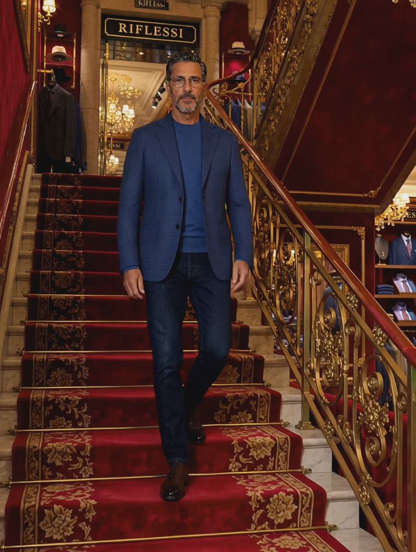 Sartorio Houndstooth Virgin Wool-Silk Sport Jacket - stairs video