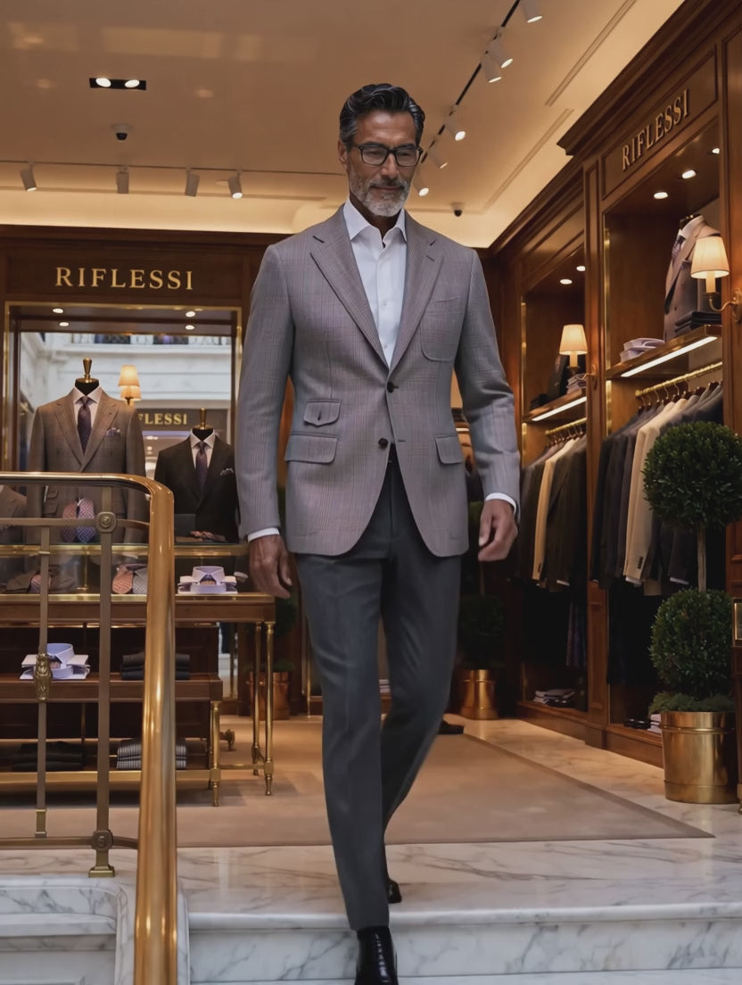 Sartorio Prince of Wales Virgin Wool Sport Jacket — Light Grey — in the store