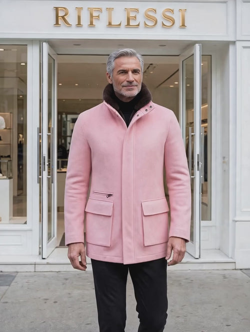 Kired by Kiton KONE Cashmere-Mink Fur Overcoat — Pink