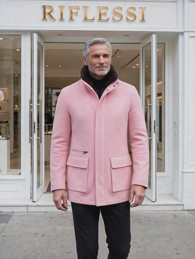 Kired by Kiton KONE Cashmere-Mink Fur Overcoat — Pink