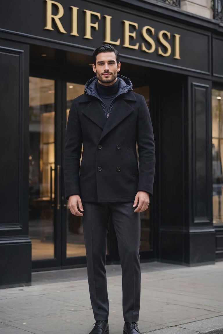 Kired Double-Breasted Overcoat w/ Detachable Lining