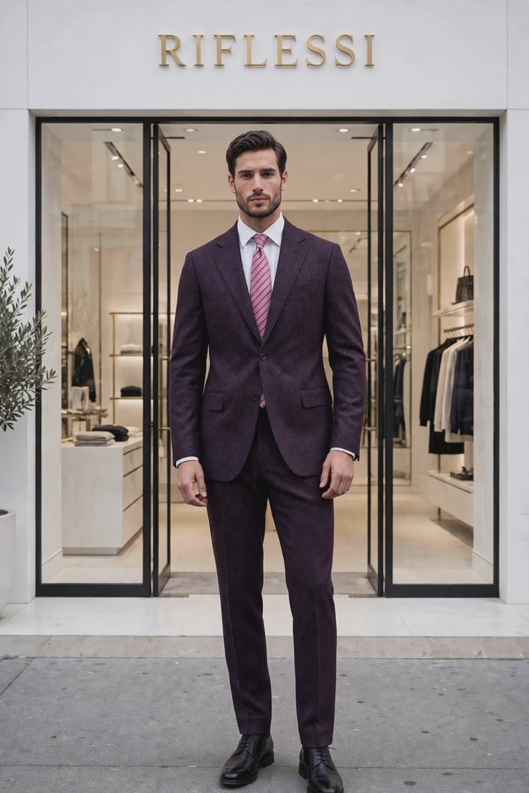 Sartorio Marled Virgin Wool Suit - fashion walk, back view zoom