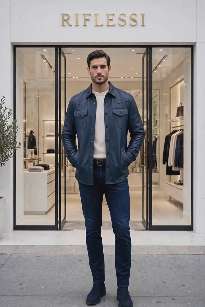 Kired TOTO Lambskin Overshirt — Midnight Blue