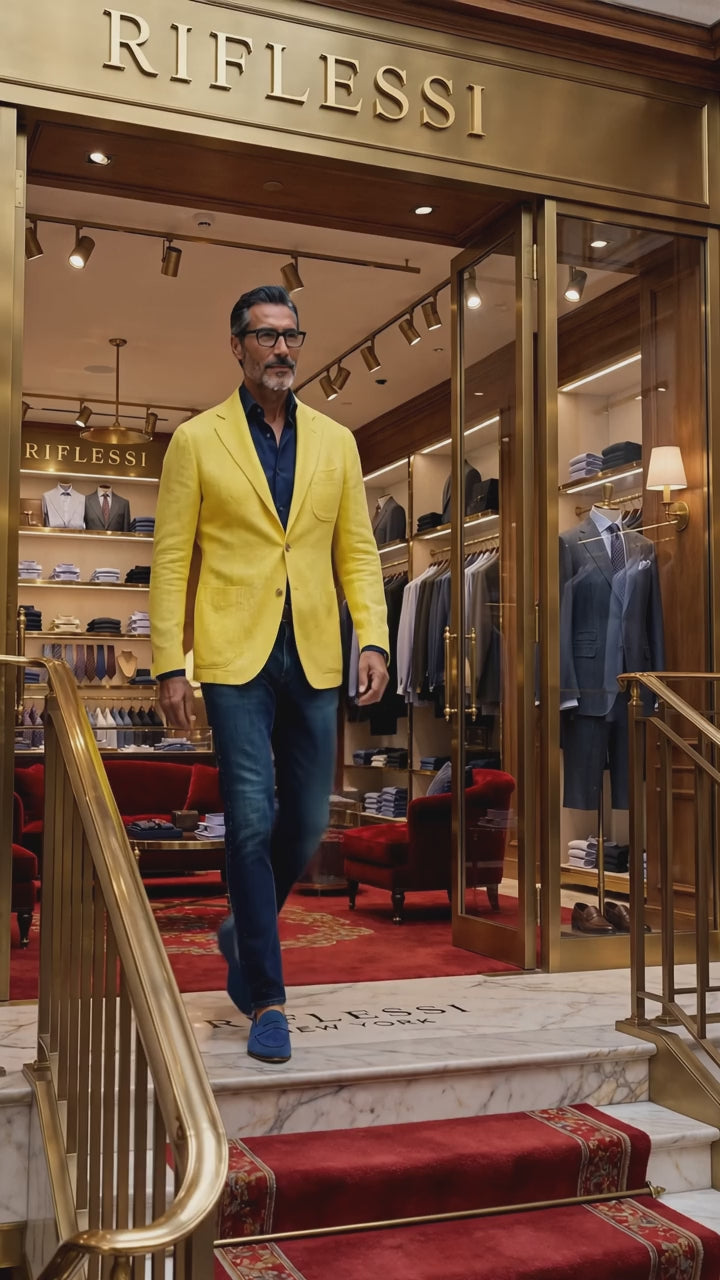 Sartorio Woven Virgin Wool-Cotton Sport Jacket — Yellow — in the store