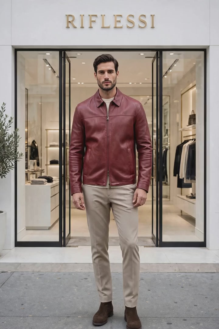 Kired Juan Lambskin Leather Zip-Up Jacket — Burgundy