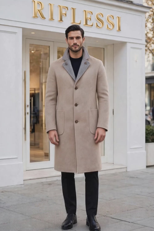 Kired by Kiton PARANA1 Cashmere Reversible Overcoat — Grey/ Beige
