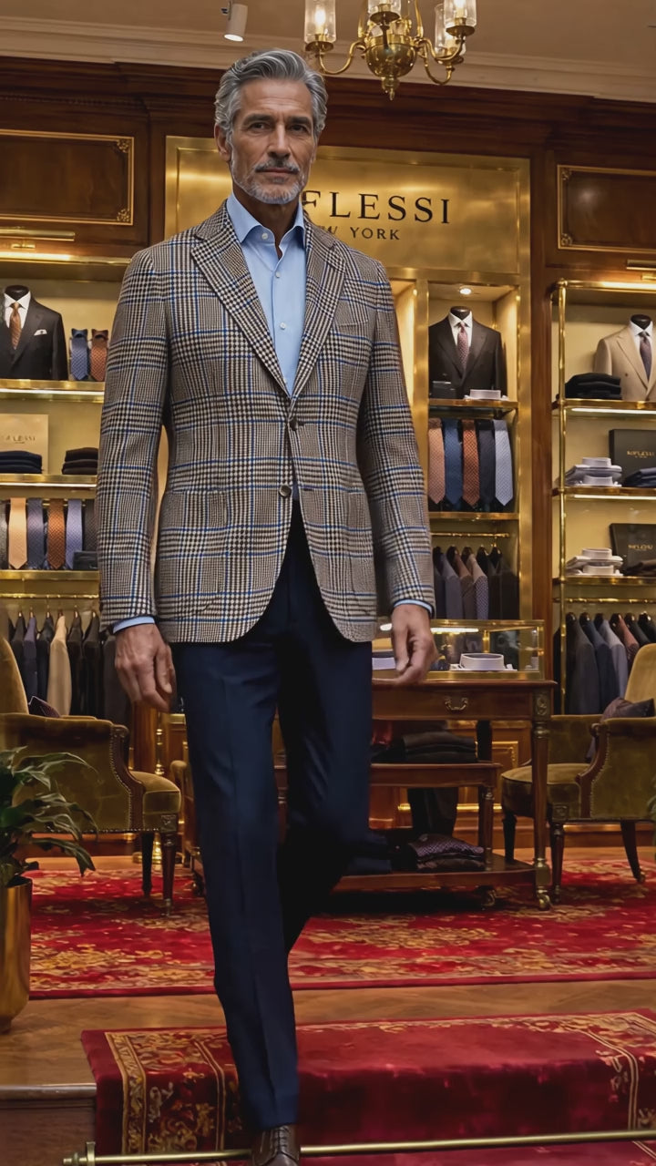 Sartorio Prince of Wales Wool Sport Jacket — Brown/ Cream — in the store