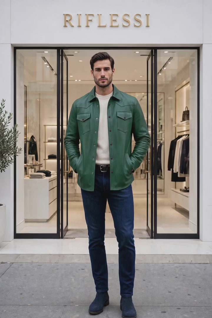 Kired TOTO Lambskin Overshirt — Forest Green