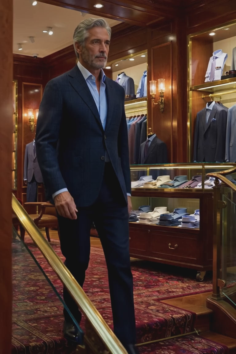 Sartorio Prince of Wales Wool Sport Jacket — Dark Blue — in the store