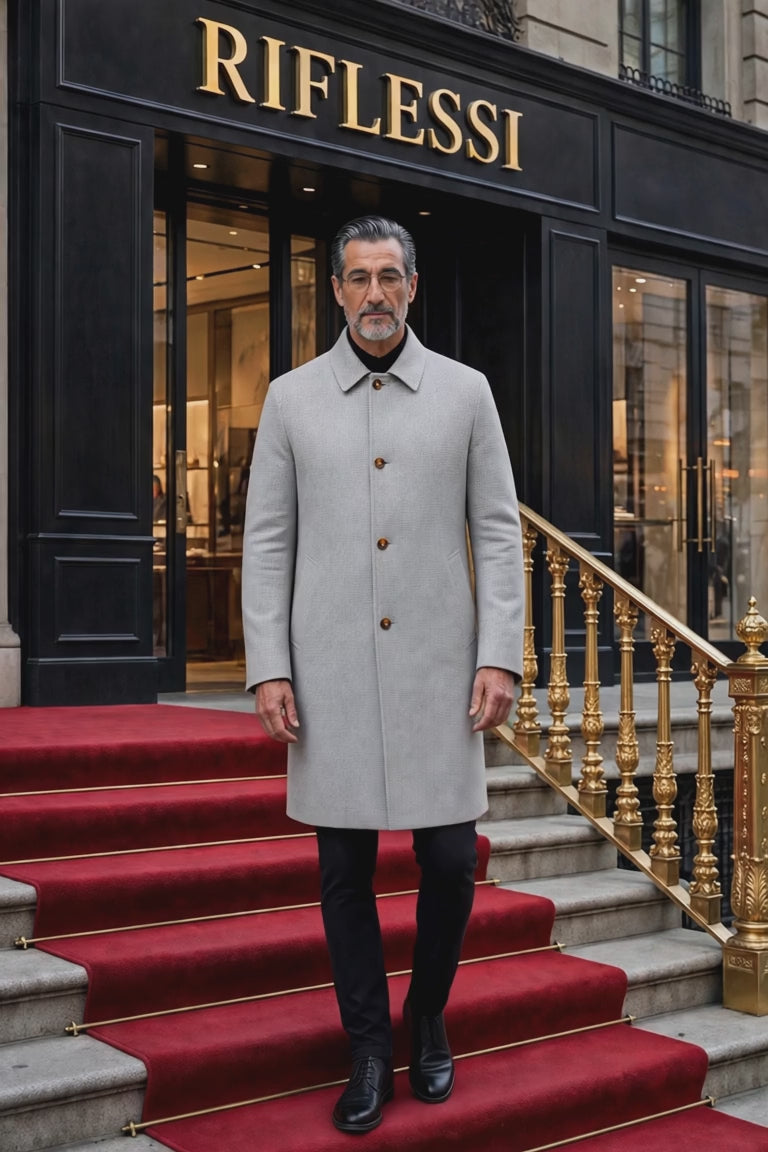 Kired Peak Reversible Cashmere Overcoat — Light Grey Check / Light Grey