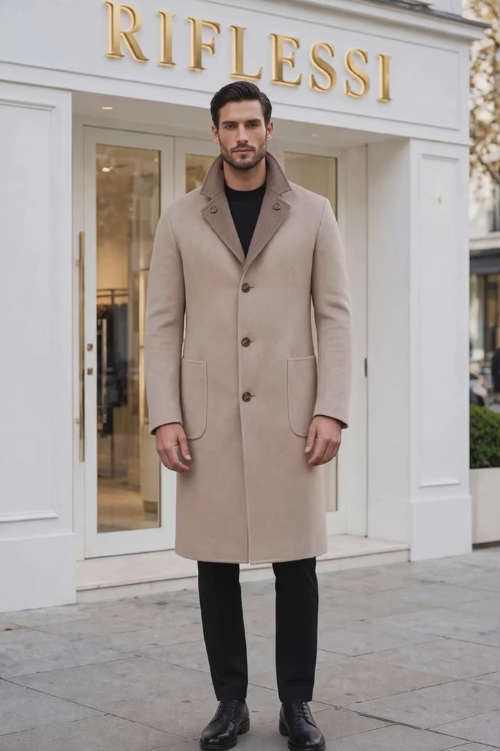 Kired by Kiton PARANA1 Cashmere Reversible Overcoat — Light Brown/ Beige
