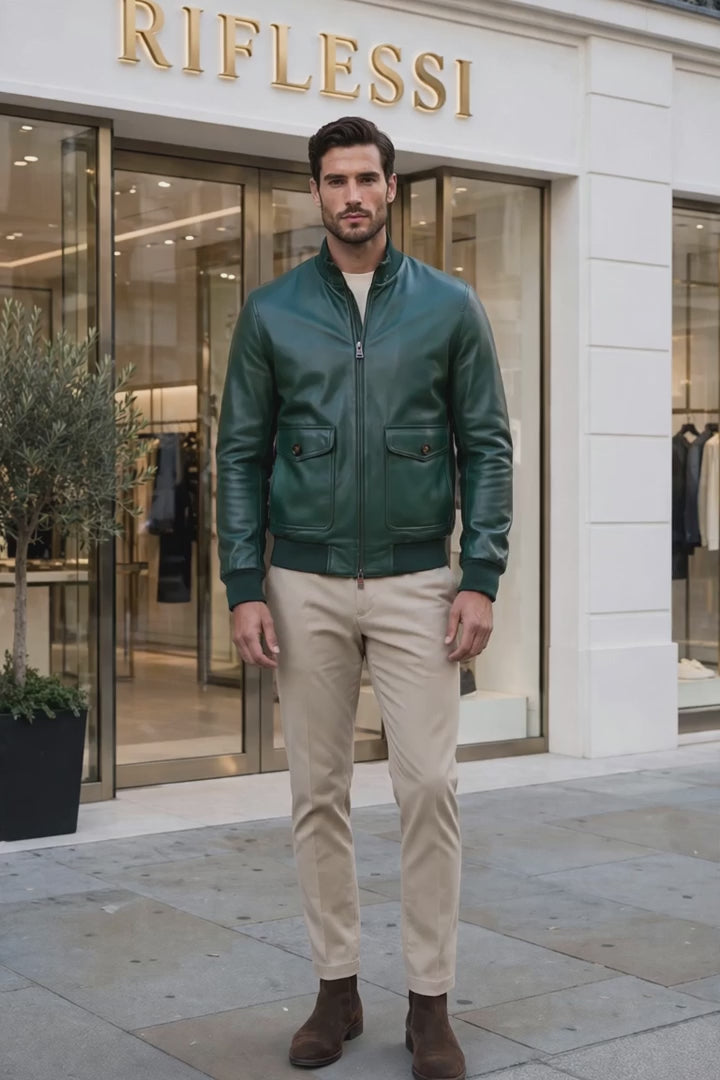 Kired by Kiton INN Lambskin-Virgin Wool Bomber — Forest Green