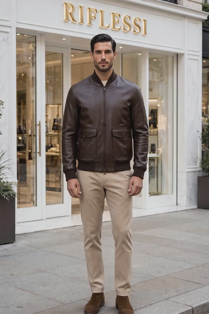 Kired by Kiton INN Lambskin-Virgin Wool Bomber — Dark Brown