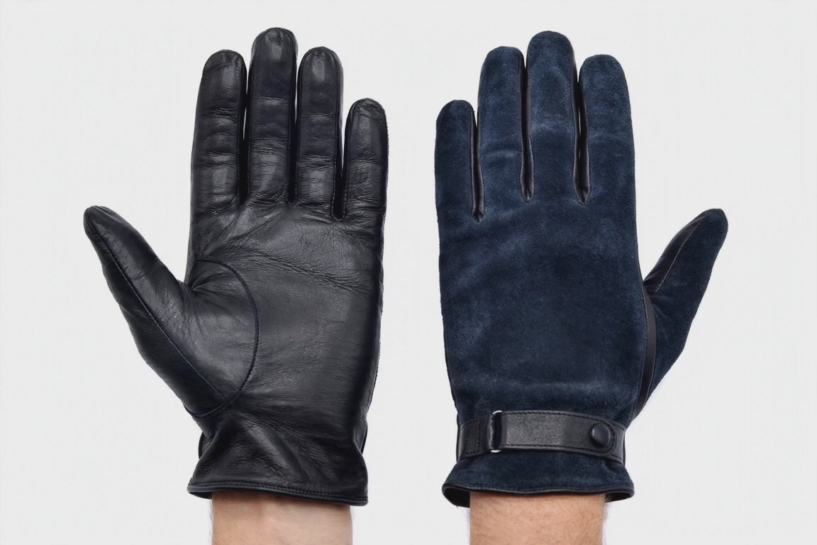 Leather Suede Belt Gloves Midnight Blue - hands rotate 360
